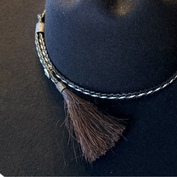 Dorfman Pacific Black Felt Western Hat Braided Band Horsehair Tassel 4” Brim USA - Picture 5 of 9